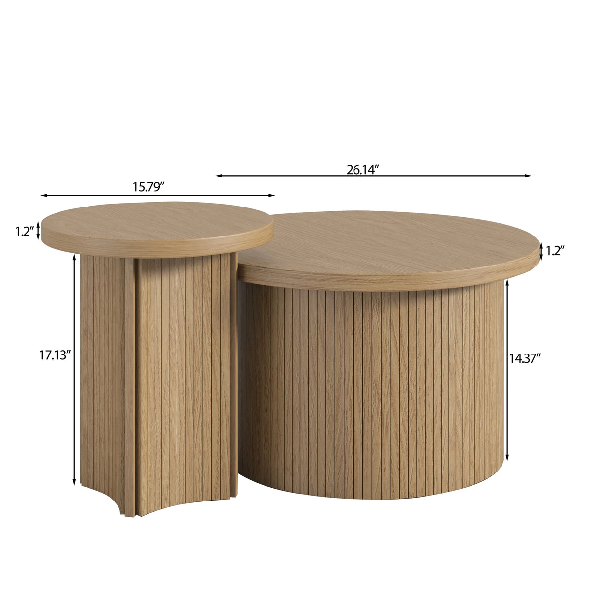 Nesting Coffee Table Set of 2, Wooden Round Coffee Table, Modern Circle Side Table, Accent End Side Table for Living Room, Office, Balcony
