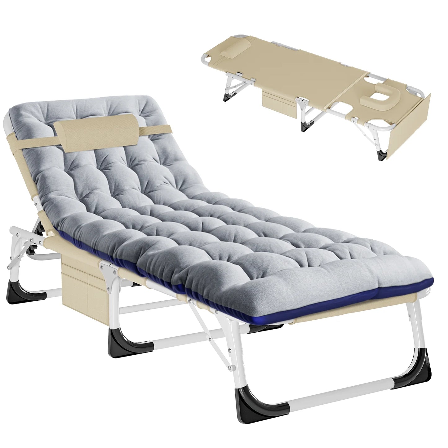 Slsy Folding Lounge Chair, 5-Position Adjustable Outdoor Reclining Chair, Folding Sleeping Bed Cot, Folding Chaise Lounge Chair for Pool Beach Patio Sunbathing