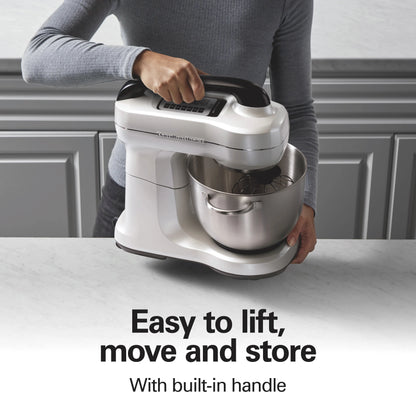 Hamilton Beach 4 Quart Stand Mixer for Kitchen, 7 Speeds, Tilt-Head, Dough Hook, Whisk & Flat Beater, Black