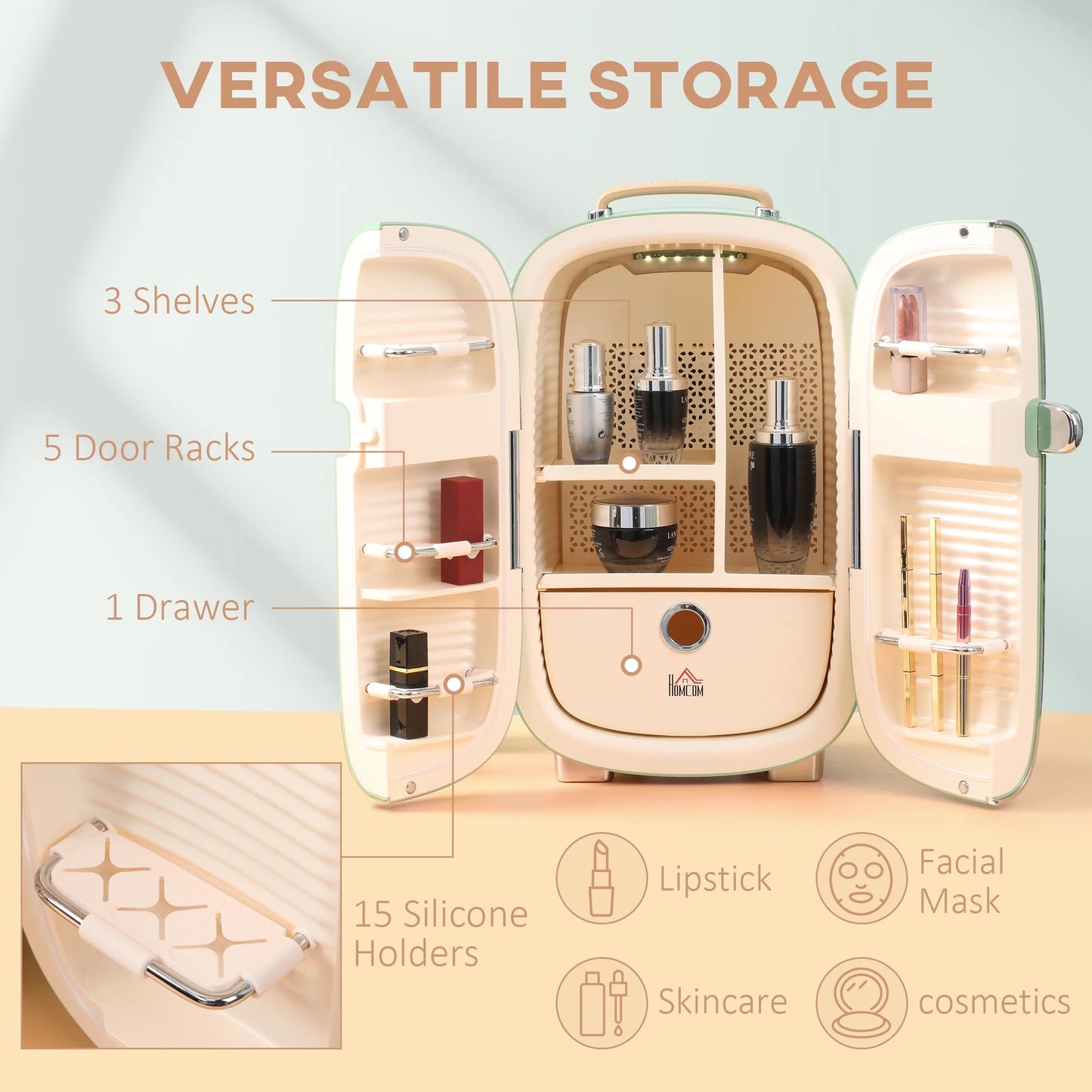 HOMCOM 0.4 Cu. Ft Portable Beauty Fridge with LED Lighting for Makeup
