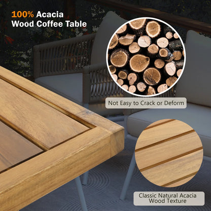 4-Piece Rope Patio Furniture Set with Ajustable Feet, Boho Rope Outdoor Conversation Set with Wood Table, Sofa Seating Set with Thick Cushion for Backyard Lawn Garden, Beige