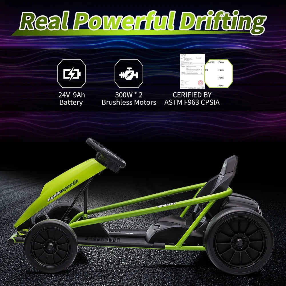 Kojooin Go Kart for Kids,24V Battery 300WX2 Motors Pedal On Foot Go Cart,8MPH High Speed Drifting Car with Slow Start Function,Rose red