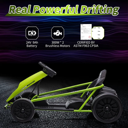 Kojooin Go Kart for Kids,24V Battery 300WX2 Motors Pedal On Foot Go Cart,8MPH High Speed Drifting Car with Slow Start Function,Rose red
