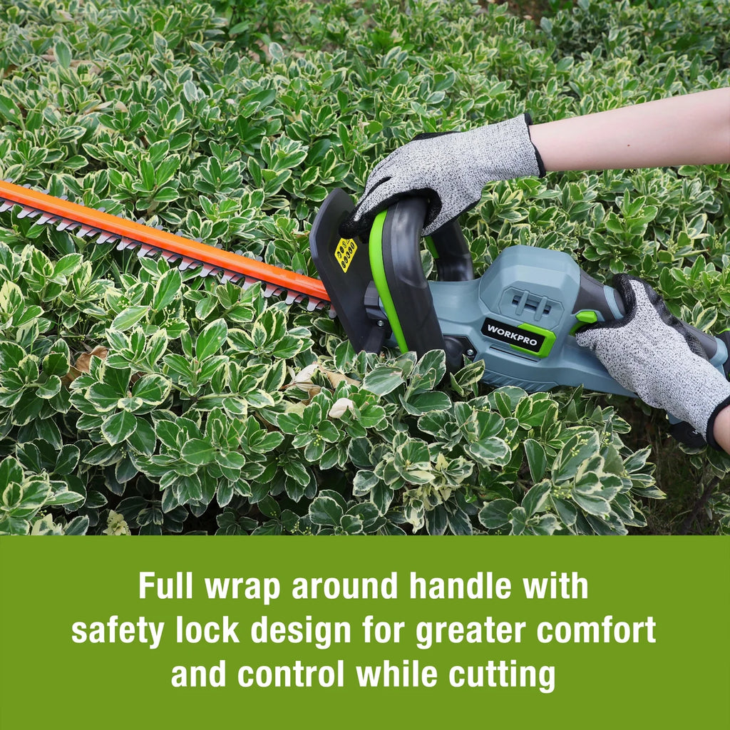 WORKPRO 20V Cordless Hedge Trimmer, 20" Dual Action Blades Electric Hedge Trimmer, with Battery and Charger
