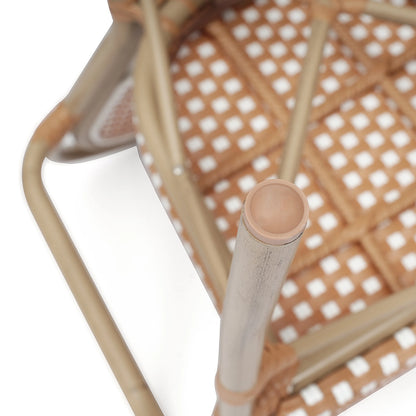 Merrick Lane Stacking Thonet French Bistro Style Chair with Arms, Black & White PE Rattan Seat, and Bamboo Finished Metal Frame for Indoor/Outdoor Use