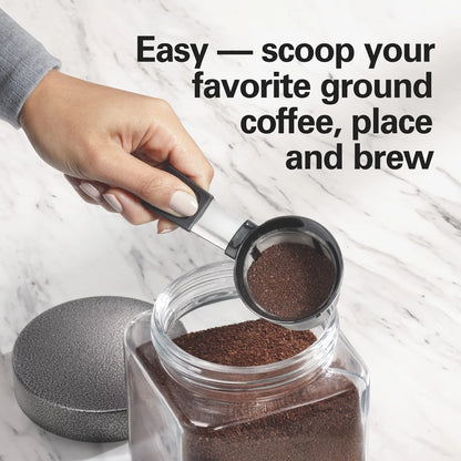The Scoop Single Serve Coffee Maker & Fast Grounds Brewer for 8-14oz. Cups, Brews in Minutes, 40oz. Removable Reservoir, Stainless Steel (49987),Silver
