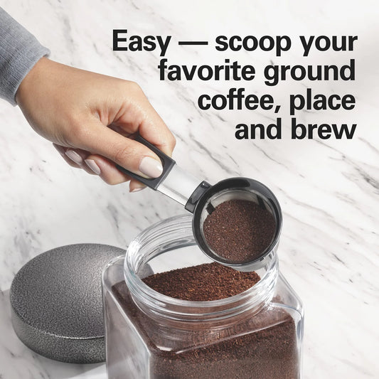 The Scoop Single Serve Coffee Maker & Fast Grounds Brewer for 8-14oz. Cups, Brews in Minutes, 40oz. Removable Reservoir, Stainless Steel (49987),Silver