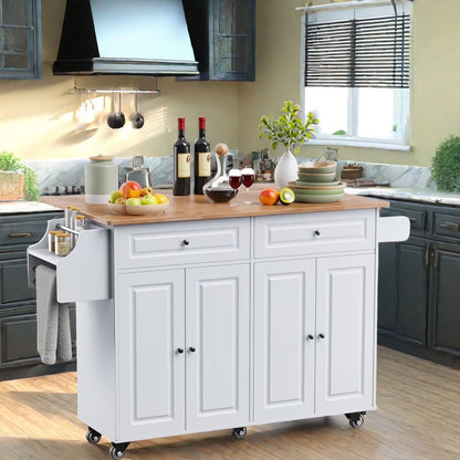 Lofka 52-Inch Kitchen Island with Storage on Wheels with Wood Drop Leaf, Ideal for Small Kitchens