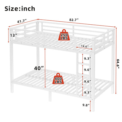 Miniyam Full over Full Metal Bunk Bed Frame with Dual Guardrails and Ladders, Heavy-Duty Quiet Design, Black
