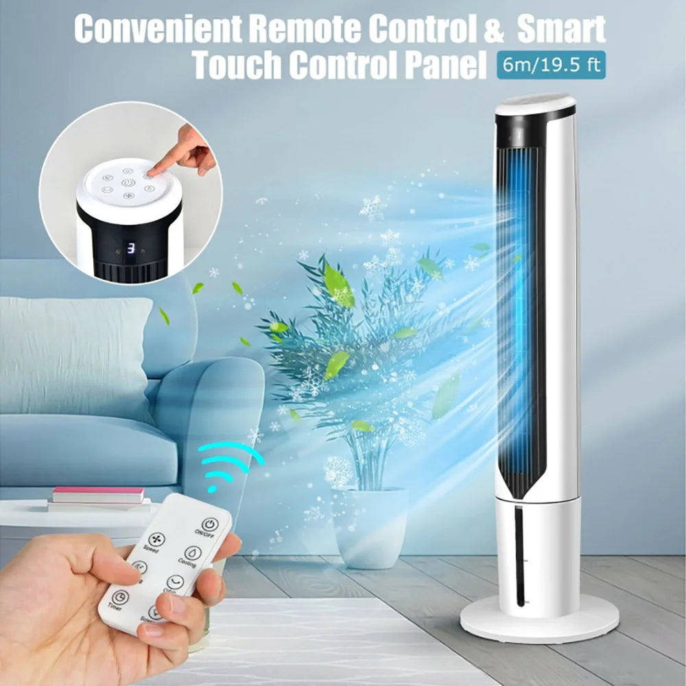 Topcobe 41" Evaporative Air Cooler with 3 Modes and 3 Speeds, Smart Floor Fans for Bedroom, Standing Bladeless Fan, White