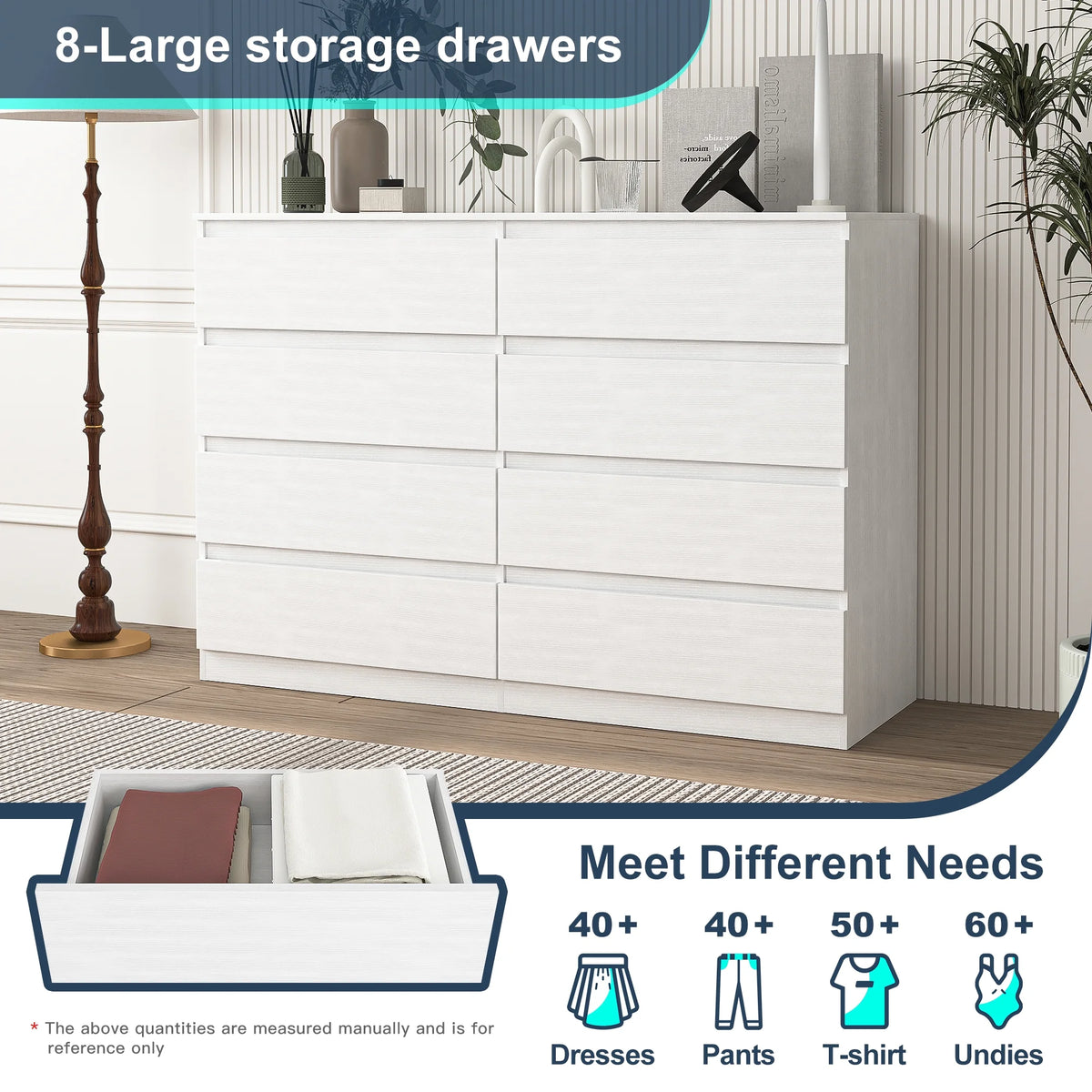 Resenkos Modern Mid Century 6 Drawer Wide Dressers Chests for Bedroom, Chest of Drawer Organizer Grey