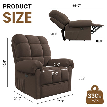 Power Recliner Chair,Electric Recline Sofa Chair for Adults with USB Port,Comfy Teddy Fleece Adjustable Cloud Sofa,Tool-Free Setup,Beige White