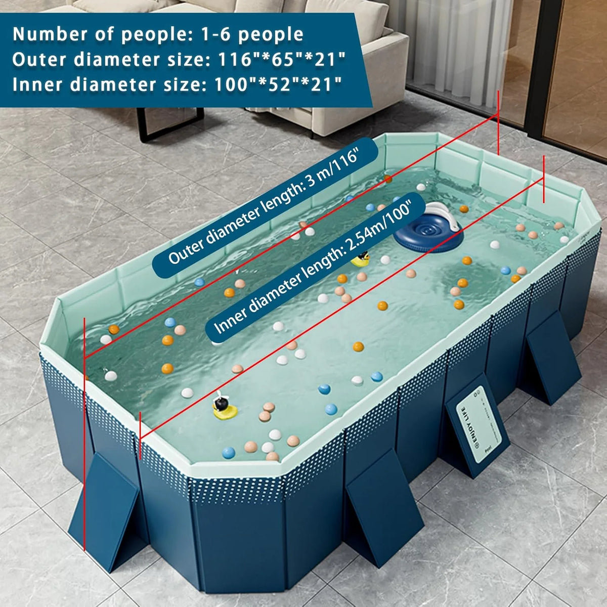 Foldable Large Rectangular Family Swimming Pool, Non-Inflatable, Easy Set-up, Suitable for Adults, Kids and Pet Dogs��Ideal for Outdoor, Backyard