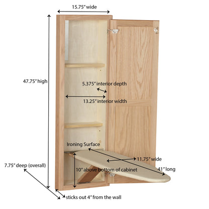 Household Essentials Ironing Board Cabinet, In-Wall Recessed Ironing Board Cabinet with Storage Shelves, White