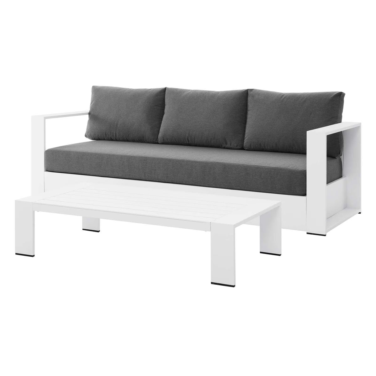 Lounge Sofa Table Set, Grey Gray, Aluminum, Metal, Fabric, Modern Contemporary, Outdoor Patio Balcony Cafe Bistro Garden Furniture Hotel Hospitality