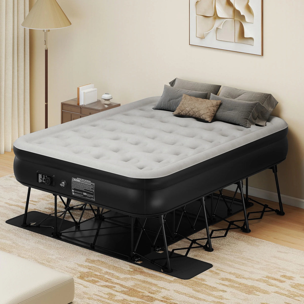 Dextrus Inflatable Queen Air Mattress with Built-in Pump, Frame, Velvet Surface & Portable Storage Case, Khaki