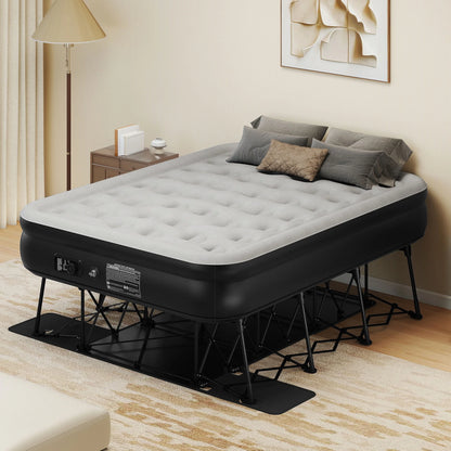 Dextrus Inflatable Queen Air Mattress with Built-in Pump, Frame, Velvet Surface & Portable Storage Case, Khaki