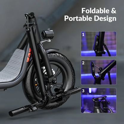 5TH WHEEL W18S 450W Motor Electric Scooter for Adults with Seat and Carry Basket, 36V 20Miles Range & 15.5Mph, 12" Foldable E Scooter for Commuting