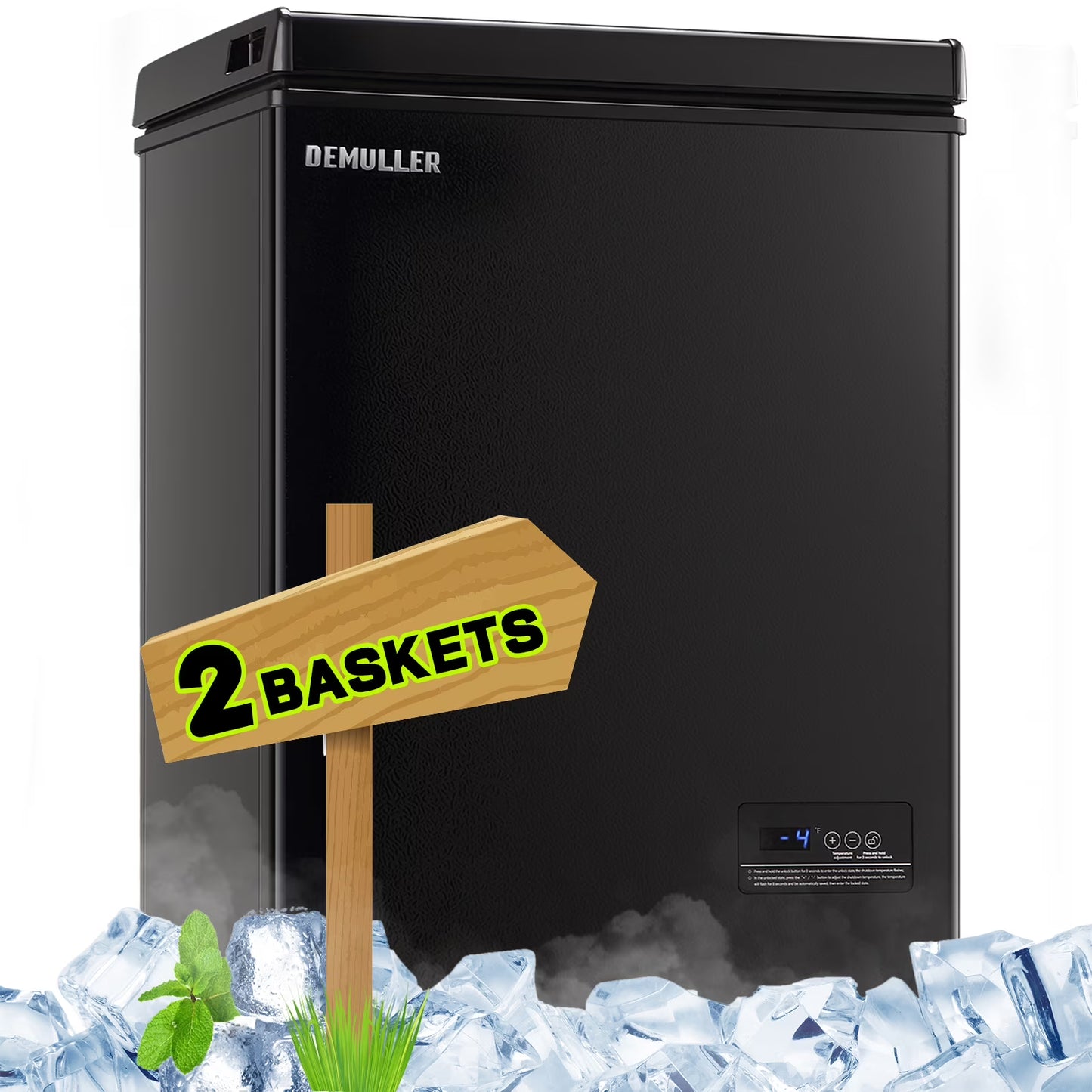 DEMULLER 4.0 Cu.ft Deep Chest Freezer Mini Freezers Top Open Door Rmovable Storage Baskets New Black