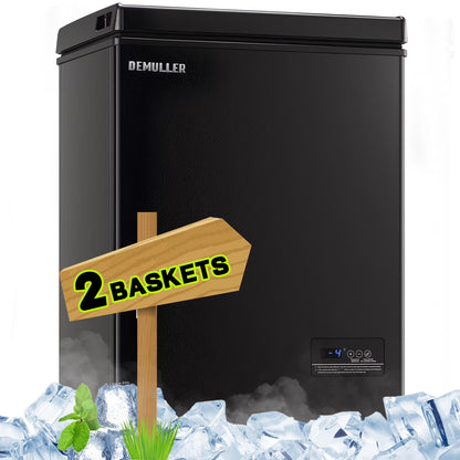 DEMULLER 4.0 Cu.ft Deep Chest Freezer Mini Freezers Top Open Door Rmovable Storage Baskets New Black