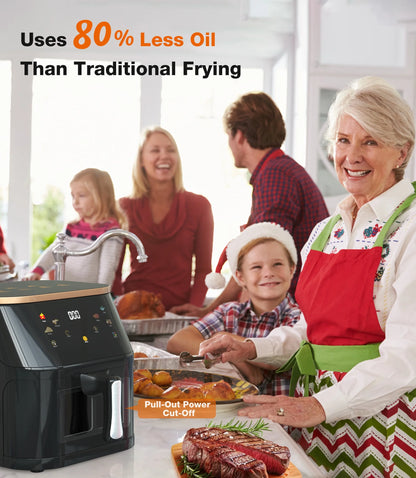 Suodoka Air Fryer 10 Qt Max 450F for Cooking, 6 Presets Fry Touch Panel Easy View Window, New Black