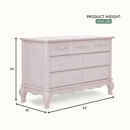 Evolur Aurora 7-Drawer Double Dresser in Ivory Lace, Spacious Drawers