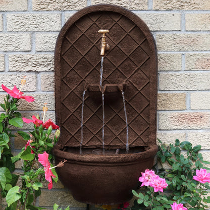 Sunnydaze Messina Polystone Outdoor Solar Wall Fountain, Bronze