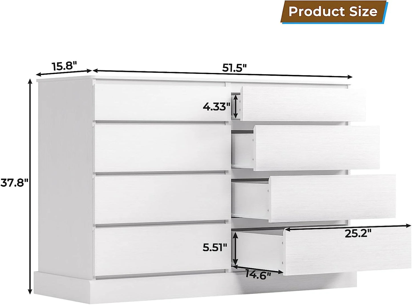 8 Drawers Double Dresser Wooden Black Chest of Drawers for Bedroom, Large Storage Cabinet for Home Living Room