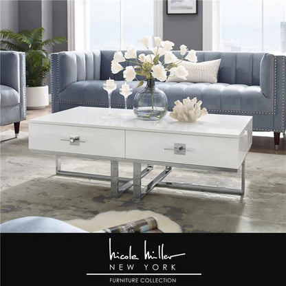 Posh Living Mano 2-Drawers Stainless Steel Base Coffee Table - Light Gray/Chrome