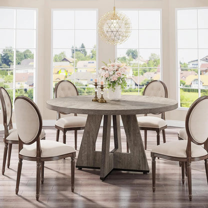 Tribesigns Round Dining Table for 4, Grey Kitchen Table 47 Inch Farmhouse Wood Kitchen Dinning Table for Kitchen Living Room