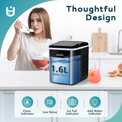 EUHOMY 35lbs/24H Nugget Ice Maker Countertop, Pebble Ice Maker Machine with Auto-Cleaning, Black