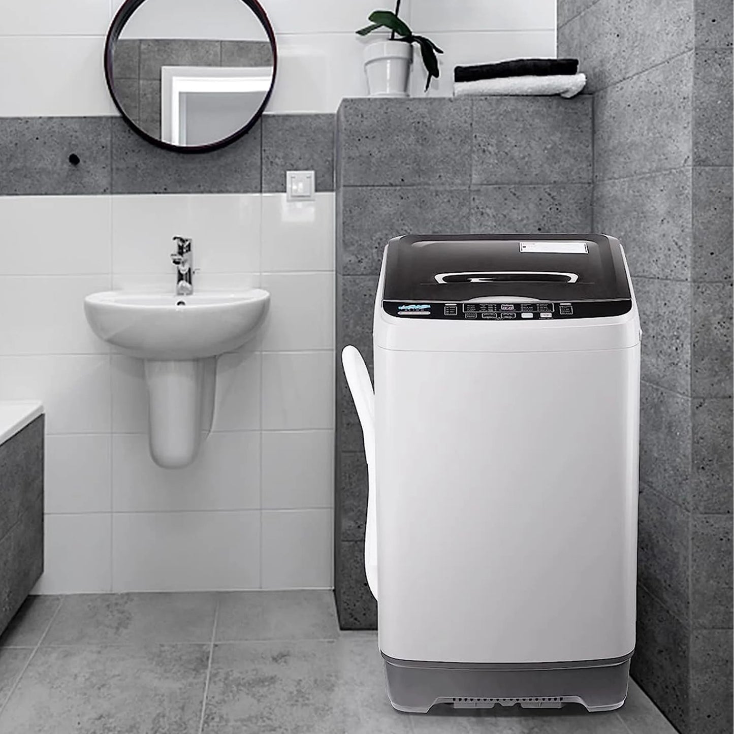 Full-Automatic Washing Machine, Portable Laundry Washer, Compact 17.7 lbs, LED Display, Drain Pump, 10 Wash Programs 8 Water Levels