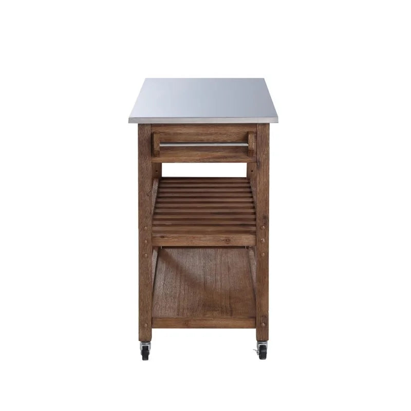 Boraam Sonoma 35.75in. H Wood Kitchen Cart with Stainless Steel Top - Barnwood Wire-Brush Finish