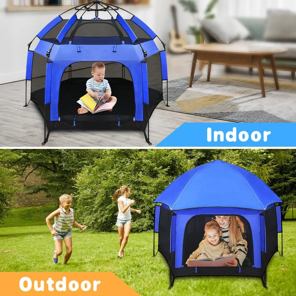 Outdoor Baby Playpen with Canopy Beach Tent for Kids and Toddlers Portable Lightweight Pop Up Pack and Play Playards with Travel Bag,61"*61"*49.2"