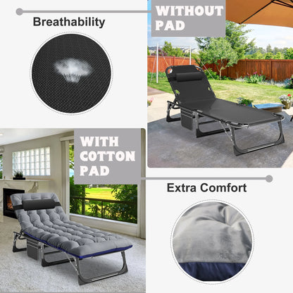 MOPHOTO Lounge Chair with Mattress, Outdoor Chaise Lounge Support 440 Lbs, Adjustable Portable Heavy Duty Sleeping Cots Bed for Camping, Pool, Beach, Patio