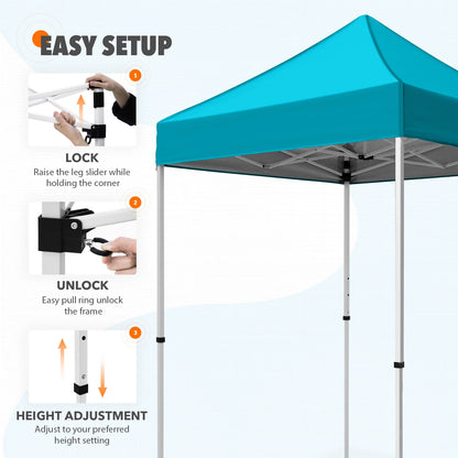 EAGLE PEAK 5x5 Pop Up Canopy Tent Instant Outdoor Canopy Easy Set-up Straight Leg Folding Shelter（Blue）