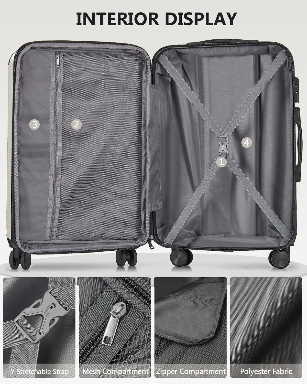 3 Piece Luggage Sets Hard Shell Suitcase Set with Spinner Wheels for Travel Trips Business 20" 24" 28", Rose Gold