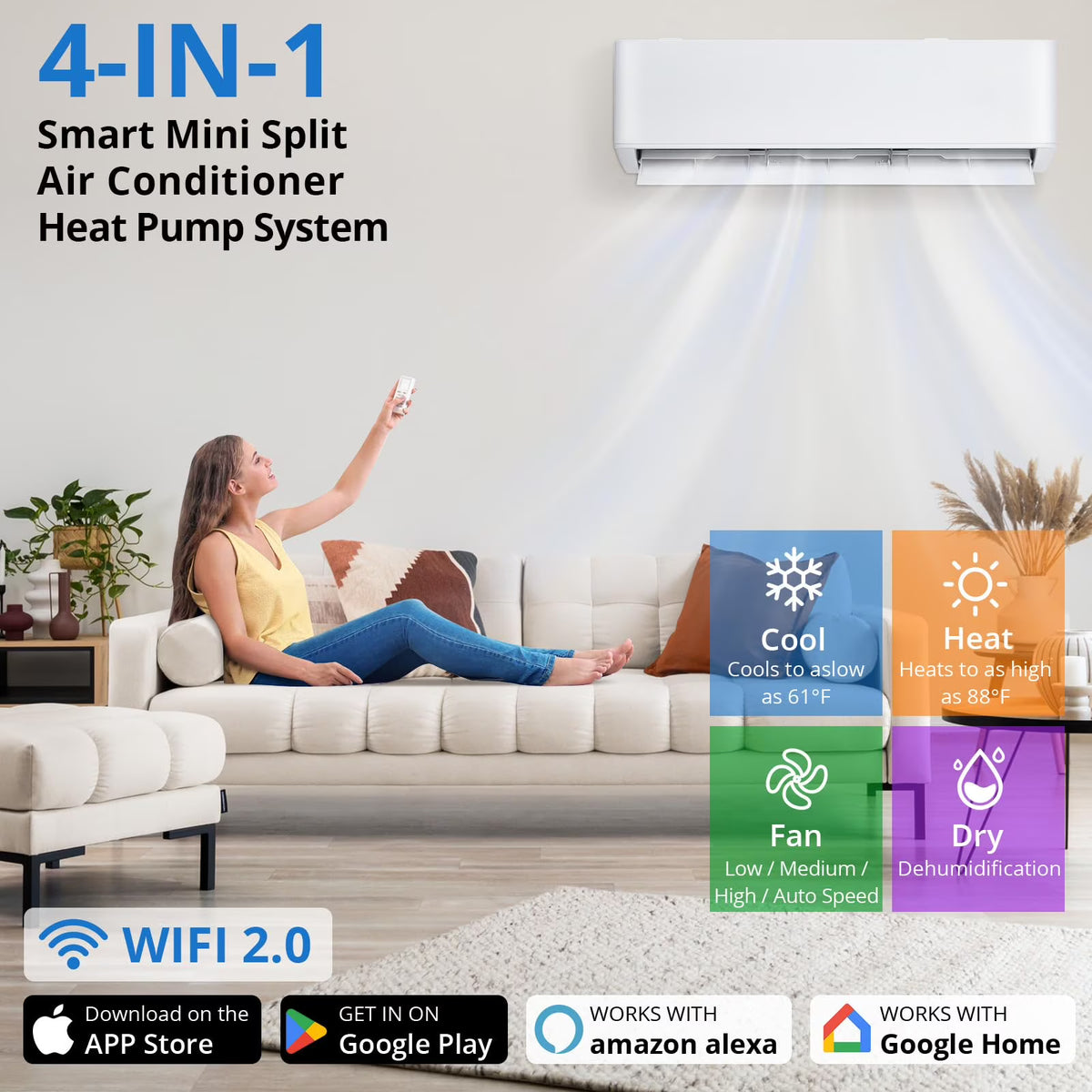 18000 BTU Mini Split Air Conditioner, 24 SEER2 230V Energy Star Inverter, Ductless Split AC Heating System Cools Up to 1250 Sq. Ft, Work with Alexa, Remote, 24H Timer, Low Noise