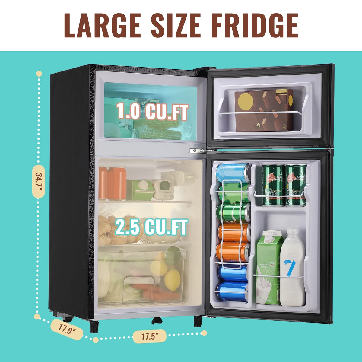 WANAI 5.0 Cu.ft Mini Refrigerator with Freezer 7 Settings Temp Adjustable Large Compact Fridge Silver