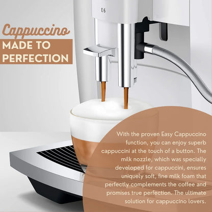 Jura E4 Coffee Machine (Piano White) with Filter, Cleaning Tablets and Coffee