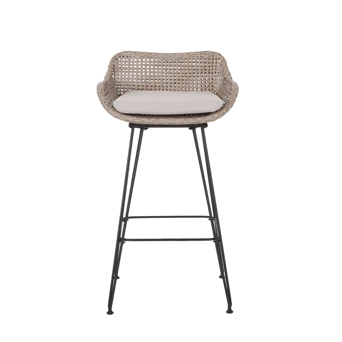 Verano Wicker and Metal Outdoor Barstools with Cushion, Set of 4, Mixed Brown and Beige