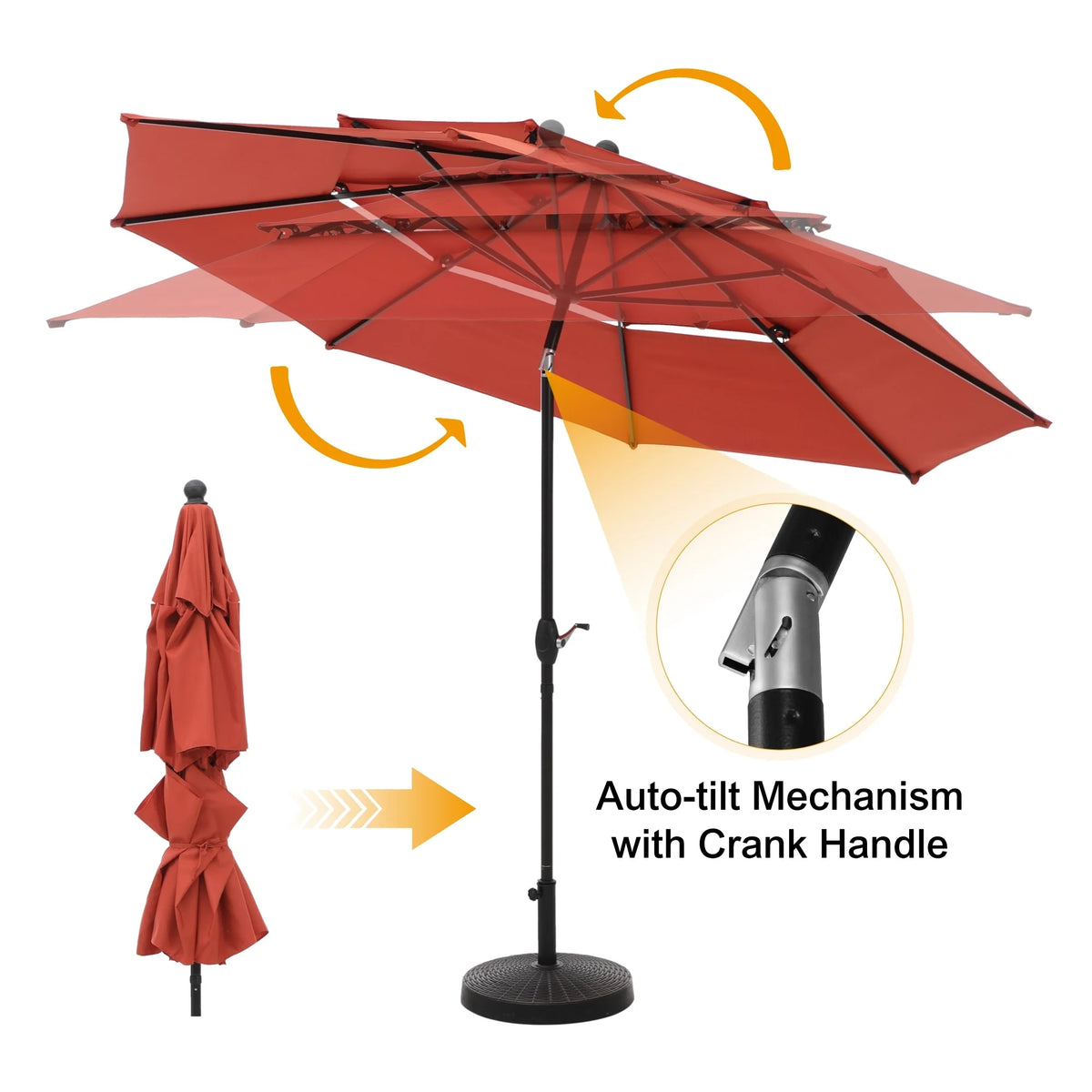 MAISON ARTS Outdoor  6-piece Patio Dining Set, 1 Square Metal table, 4 Adjustable Folding Chairs and 10ft Umbrella Red