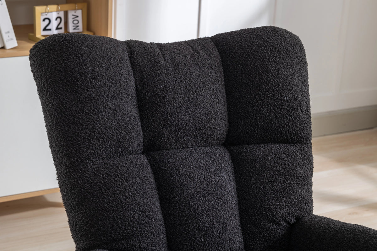 Rocking Chair Nursery,Teddy Upholstered Glider Rocker with High Backrest,Modern Rocking Accent Chairs Glider Recliner for Living Room, Nursery, Bedroom,White
