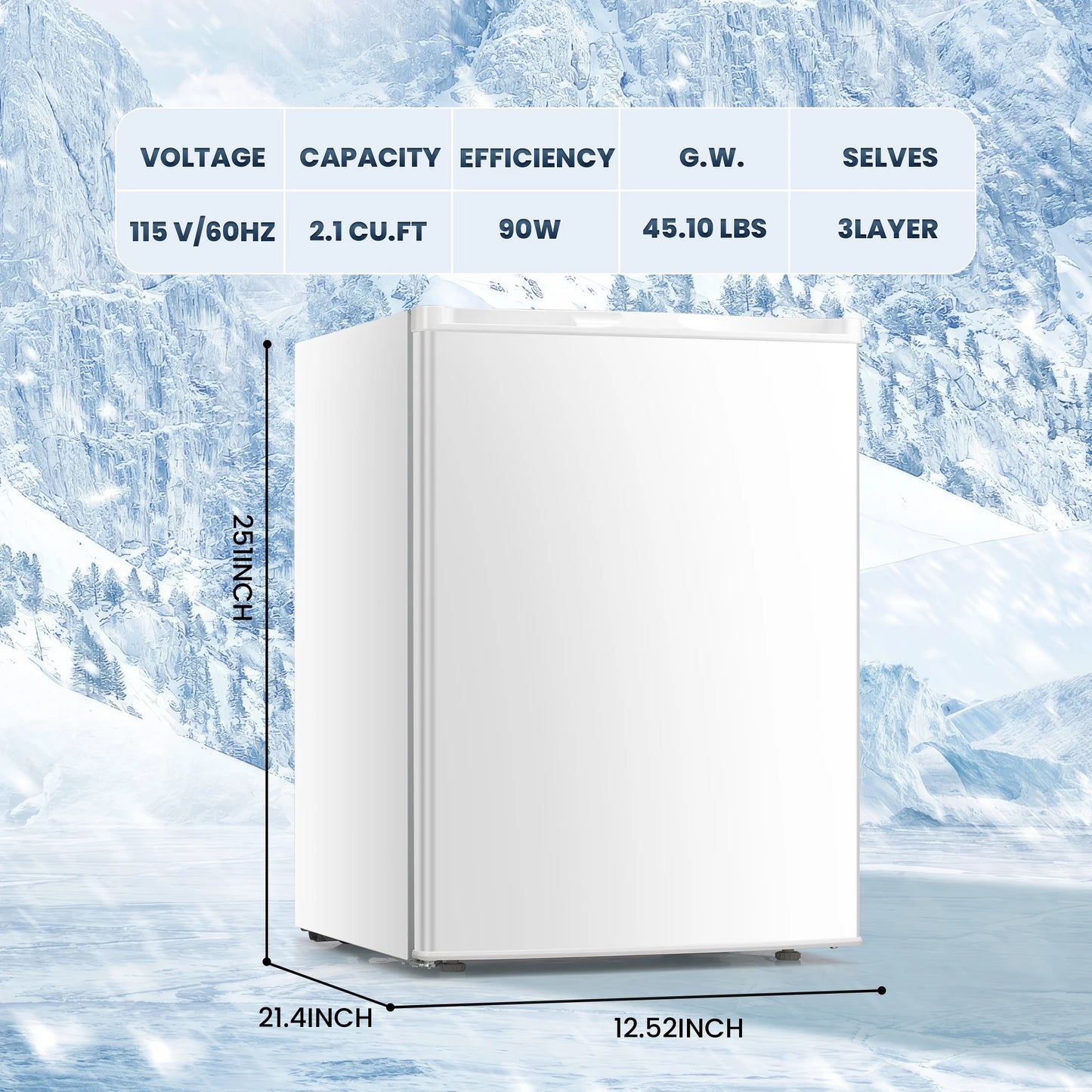 Electactic Upright Freezer, Energy Saving 2.1 Cu.ft Single Door Compact Upright Freezer with Reversible Door(White)