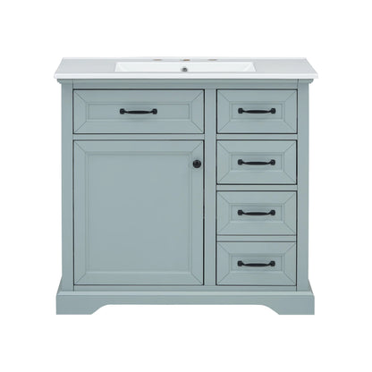 Christopher Knight Home 36" Bathroom Vanity with Sink, Tip-out Drawers, Soft-Close Doors, Grey