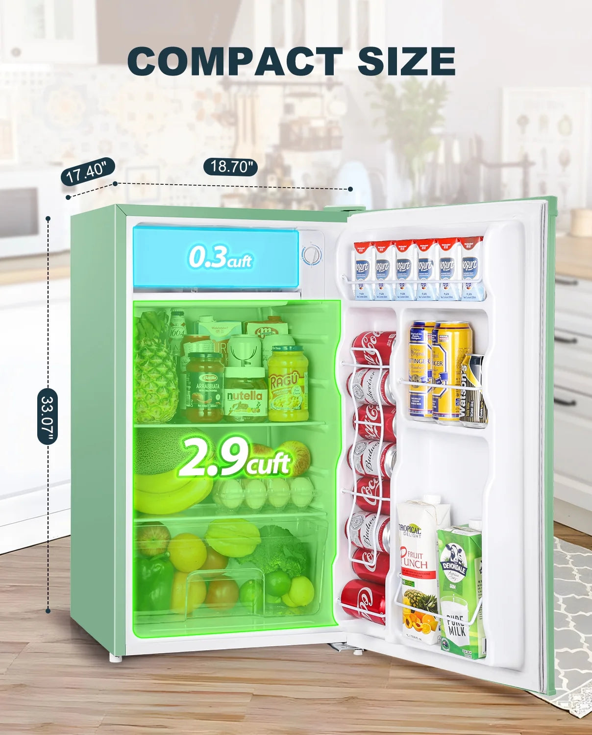 Upstreman 3.2 Cu.Ft. Mini Fridge with Freezer Single Door Small Refrigerator Adjustable Thermostat Compact Fridge with Reversible Door, Low Noise, BR321 Black