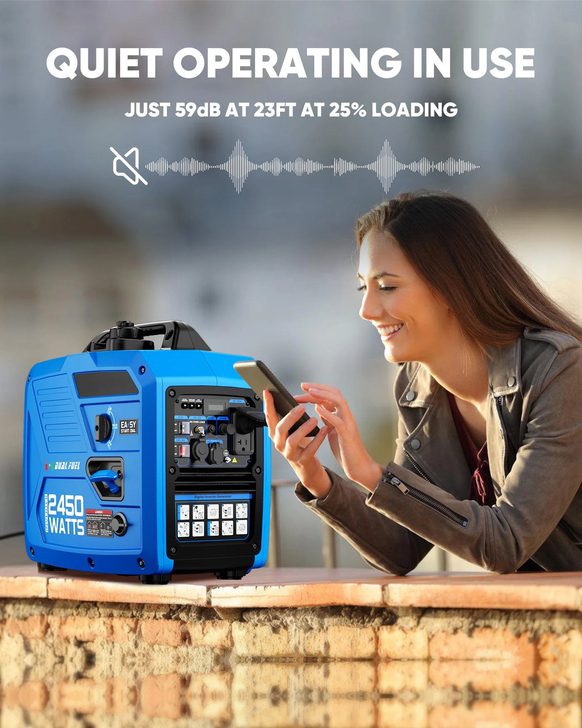 2450-Watt 120V Gas Powered Portable Fuel Inverter Generator Included 1.6 Gallon Large Fuel Tank Super Quiet