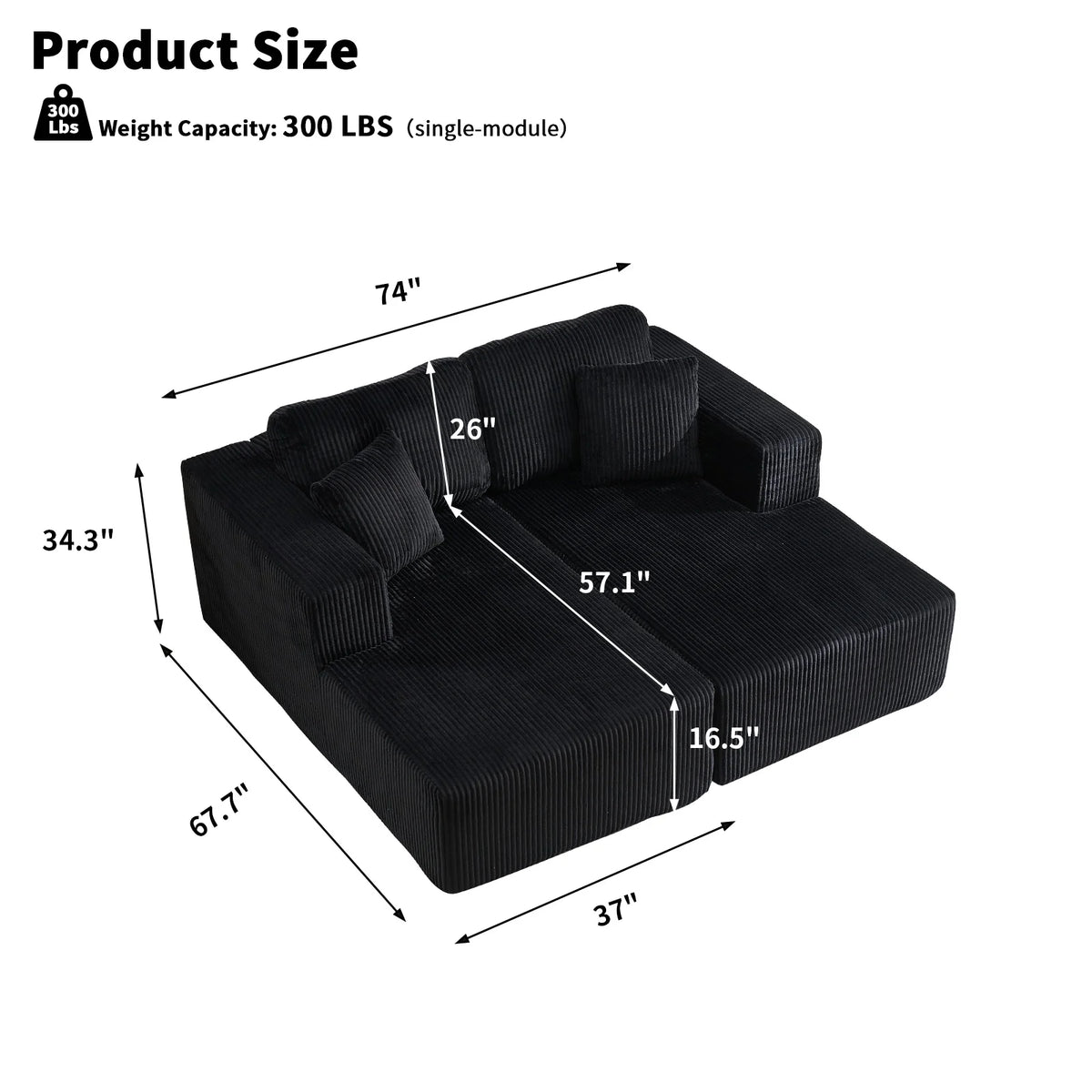 Bonzy Home Sectional Sofa with L-Shape Chaise,Modern Modular Sofa Upholstered Couch Corduroy Fabric for Living Room Bedroom Beige
