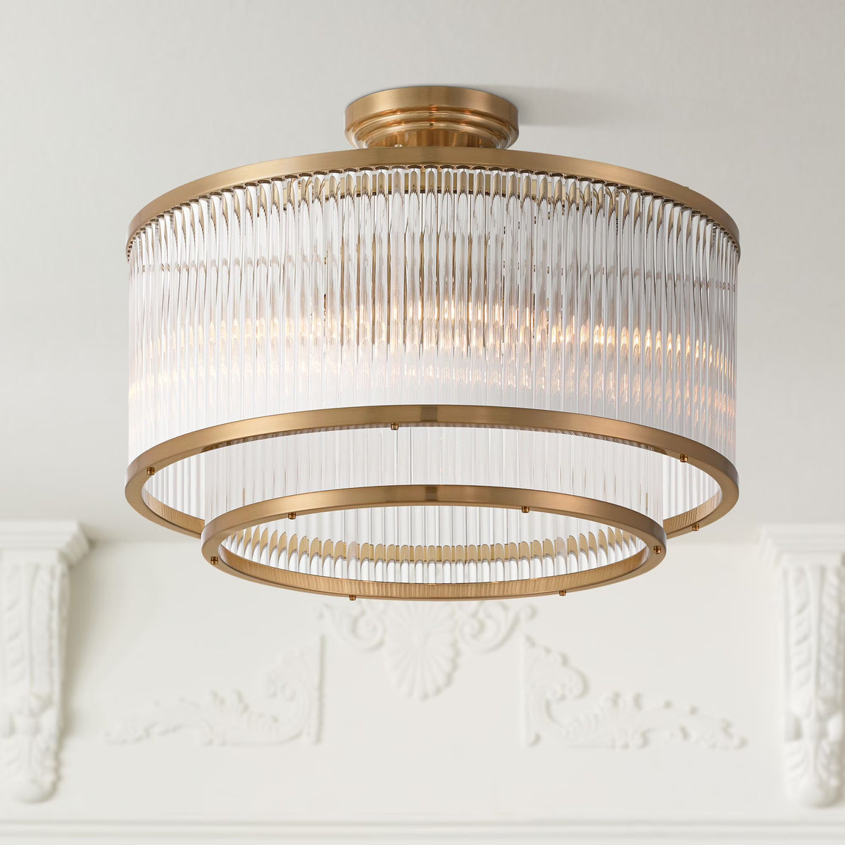 Possini Euro Design Warren 16 1/4" Modern Semi Flush-Mount Ceiling Light Fixture Kitchen Foyer Drum 5-Light Bronze Finish Crystal