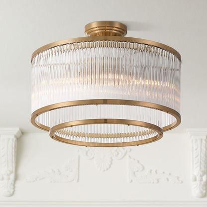 Possini Euro Design Warren 16 1/4" Modern Semi Flush-Mount Ceiling Light Fixture Kitchen Foyer Drum 5-Light Bronze Finish Crystal